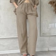thumbnail image 1 of Tittly Baggy Pants Women's Pants Womens Daily Elastic Waist Pockets Straight Solid Color Casual Pants Loose Long Trousers Lounge Pants Women Comfy Pants Women Khaki S, 1 of 6
