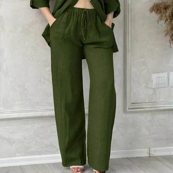 Tittly Baggy Pants Women's Pants Womens Daily Elastic Waist Pockets Straight Solid Color Casual Pants Loose Long Trousers Lounge Pants Women Comfy Pants Women AG L