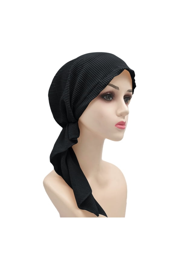 Bandanas for Women Head Scarf Head Hat Cap Ethnic Pre Tied Braid Hair Cover Wrap Turban Headwear Hat Fascinators Hats Head Scarf Black One Size