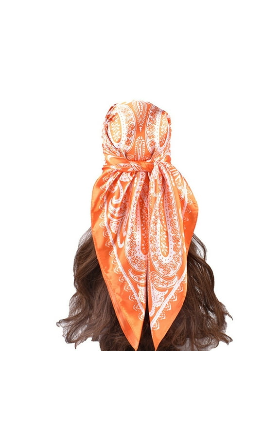 Bandanas for Women Head Scarf Women's Fashion Retro Cashew Nut Pattern Printed Large Square Scarf Silk Scarf Headband Fascinators Hats Head Scarf Orange One Size