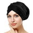 thumbnail image 1 of Tittly Bandanas for Women Head Scarf Womens Large Elastic Solid Color Comfortable Flat Hat Pearl Cap Nail Bead Pile Cap Bandana Turbans for Women Black One Size, 1 of 3