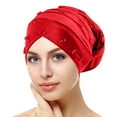 thumbnail image 1 of Tittly Bandanas for Women Head Scarf Womens Large Elastic Solid Color Comfortable Flat Hat Pearl Cap Nail Bead Pile Cap Bandana Turbans for Women Red One Size, 1 of 3