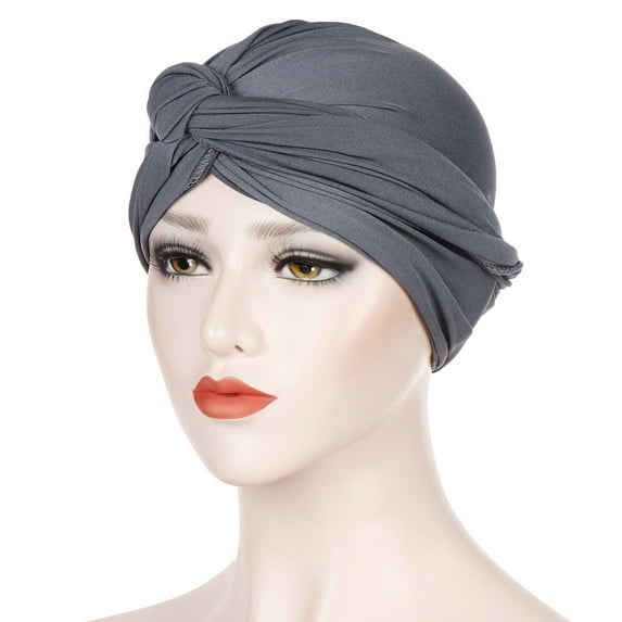 Tittly Bandanas for Women Head Scarf Women Solid Hat Muslim Ruffle Turban Wrap Scarf Cap Bandana Turbans for Women Grey One Size