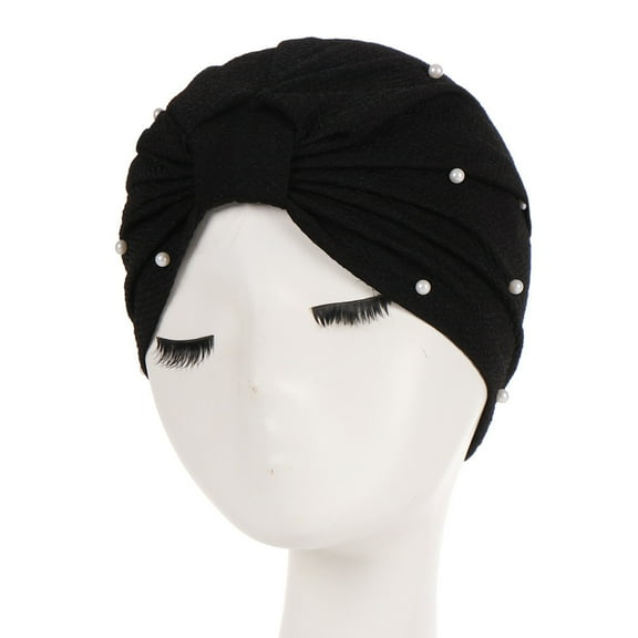 Tittly Bandanas for Women Head Scarf Womens Fashion Elastic Solid Color Comfortable Cap Beaded Large Cap For Women Bandana Turbans for Women Black M