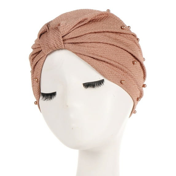 Tittly Bandanas for Women Head Scarf Womens Fashion Elastic Solid Color Comfortable Cap Beaded Large Cap For Women Bandana Turbans for Women Khaki M