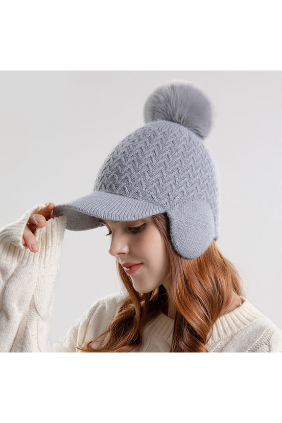 Baseball Cap Trucker Hat Women Winter Warm Hhat Ear Knitted Wool Hat Thickened Tongue Baseball Cap Cold Proof Pullover Cap Womens Baseball Caps Womens Baseball Caps Grey One Size