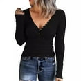 thumbnail image 1 of Tittly Basic Tees T Shirts for Women Women's Shirts Long Sleeve V Neck Ribbed Button Down Knit Sweater Tops V Neck T Shirts Womens Long Sleeve Tops Black S, 1 of 2