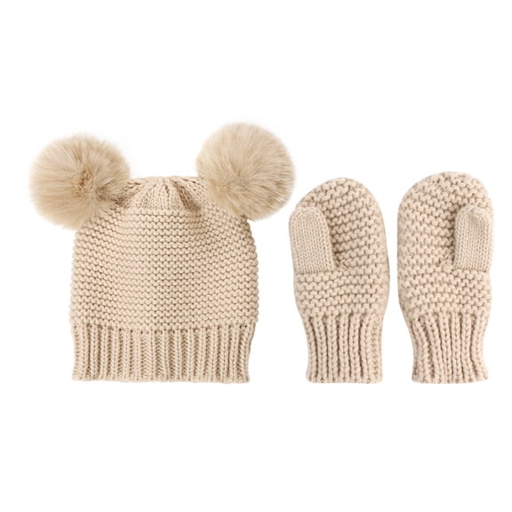 Tittly Beanie Grip Socks Glove With Mittens Hat Baby Set And Winter Girls Boys Warm Two- Kids Baseball Caps Winter Gloves Hats for Men Beige One size