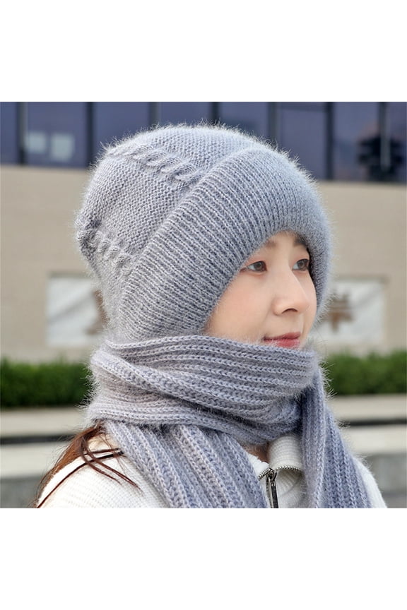 Beanie Grip Socks Integrated Ear Windproof Cap Scarf Knitting Thick Warm Ear Guard Hat Hooded Scarf Women Winter Knitted Hat Hats for Women Hats for Men Grey One Size