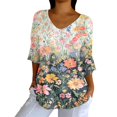 thumbnail image 1 of Tittly Boho Tops for Women, 3/4 Sleeve Shirts for Women Dressy Tunic Tops Casual Wear with Floral, Womens V Neck T Shirts, Women'S Fashion Clothing Blue L, 1 of 5