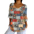 thumbnail image 1 of Tittly Boho Tops for Women, 3/4 Sleeve Shirts for Women Dressy Tunic Tops Casual Wear with Floral, Womens V Neck T Shirts, Women'S Fashion Clothing Gray M, 1 of 5
