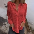 thumbnail image 1 of Tittly Button Down Shirts Blouses for Women Lace Embroidery Long Sleeve Blouse Women's Hollow Lace Embroidered Long Sleeve Button Up Fashion Shirt Tshirts Shirts Long Sleeve Shirts for Women Red 5XL, 1 of 5