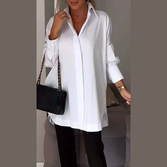 Tittly Button Down Shirts Blouses for Women Womens Button Down Shirts For Women Long Sleeve Dress Shirt Collared Blouse Tops Tunics Tshirts Shirts Long Sleeve Shirts for Women White XXL