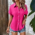 thumbnail image 1 of Tittly Button Down Shirts Shirts for Women Muslin Blouse Women's Summer Shirt Blouse Cotton Short Sleeve Linen Blouse Tops V Neck Long Blouse Tunic Short Sleeve Shirts Womens Shirts Hot Pink XL, 1 of 7