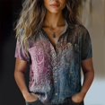 thumbnail image 1 of Tittly Button Down Shirts Shirts for Women Women Cotton Shirt Printed Fashion Down Shirts Casual Tops Short Sleeve Blouse Short Sleeve Shirts Womens Shirts Blue L, 1 of 4