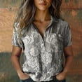 thumbnail image 1 of Tittly Button Down Shirts Shirts for Women Women Cotton Shirt Printed Fashion Down Shirts Casual Tops Short Sleeve Blouse Short Sleeve Shirts Womens Shirts Grey L, 1 of 4