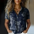thumbnail image 1 of Tittly Button Down Shirts Shirts for Women Women Cotton Shirt Printed Fashion Down Shirts Casual Tops Short Sleeve Blouse Short Sleeve Shirts Womens Shirts Navy XXL, 1 of 4