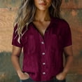 thumbnail image 1 of Tittly Button Down Shirts Shirts for Women Women Cotton Shirt Printed Fashion Down Shirts Casual Tops Short Sleeve Blouse Short Sleeve Shirts Womens Shirts Red S, 1 of 9