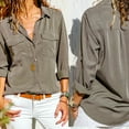 thumbnail image 1 of Tittly Button Down Shirts Womens Shirts Casual Long Front Sleeve Turn Tops Down Women Pockets Shirt Button Women's Blouse Long Sleeve Shirts for Women Tshirts Shirts Womens Tops Army Green L, 1 of 4