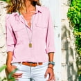 thumbnail image 1 of Tittly Button Down Shirts Womens Shirts Collar Solid Casual Long Front Sleeve Turn Tops Down Women Pockets Shirt Button Women's Blouse Long Sleeve Shirts for Women Tshirts Shirts Womens Tops Pink L, 1 of 3