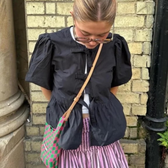 Tittly Button Down Shirts Womens Shirts Fashion Leopard Printed Hollow Out Shirt Women Casual Short Sleeved Lace Up Tops Chic Female Casual Streetwear Short Sleeve Shirts Tshirts Shirts Black L