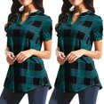 thumbnail image 1 of Tittly Button Down Shirts Womens Shirts Women Casual Plaid Printed Short Sleeve V-Neck Irregular Hem Blouse T-Shirt Tops Short Sleeve Shirts Tshirts Shirts Womens Tops Green 3XL, 1 of 9
