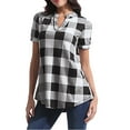 thumbnail image 1 of Tittly Button Down Shirts Womens Shirts Women Casual Plaid Printed Short Sleeve V-Neck Irregular Hem Blouse T-Shirt Tops Short Sleeve Shirts Tshirts Shirts Womens Tops White XXL, 1 of 9