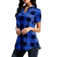 thumbnail image 1 of Tittly Button Down Shirts Womens Shirts Women Casual Plaid Printed Short Sleeve V-Neck Irregular Hem Blouse T-Shirt Tops Short Sleeve Shirts Tshirts Shirts Womens Tops Blue 3XL, 1 of 9