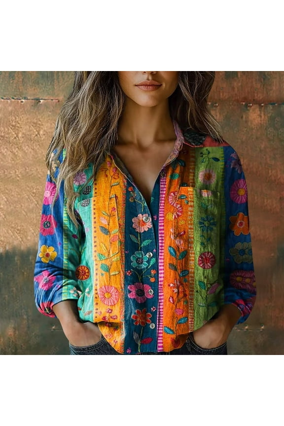 Button Down Shirts Womens Shirts Women Cotton Shirt Printed Fashion Button Down Shirts Casual Tops Long Sleeve Blouse Tshirts Shirts Long Sleeve Shirts for Women Camouflage 3XL