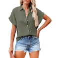 thumbnail image 1 of Tittly Button Down Shirts Womens Shirts Women's Solid Color Single Breasted Fashionable Casual Short Sleeved Shirt Short Sleeve Shirts Tshirts Shirts AG 5XL, 1 of 5