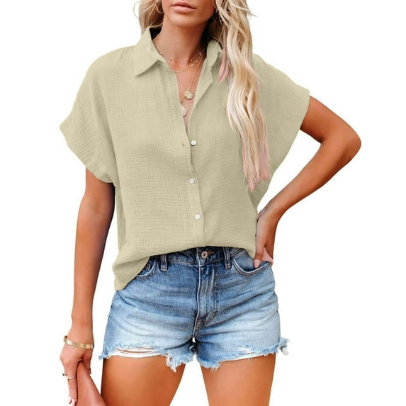 Tittly Button Down Shirts Womens Shirts Women's Solid Color Single Breasted Fashionable Casual Short Sleeved Shirt Short Sleeve Shirts Tshirts Shirts Beige 4XL