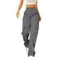 thumbnail image 1 of Tittly Cargo Pants Women Baggy Pants Womens Daily Elastic Waist Pockets Straight Solid Color Casual Pants Loose Pockets Cargo Long Trousers Sweatpants Women Lounge Pants Women Dark Gray XXL, 1 of 8