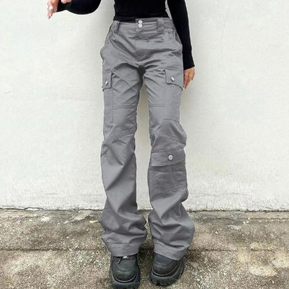 Tittly Cargo Pants Women Jeans for Women Women's Grey High Waist Workwear Jeans With Pockets And Flared Leg Flare Pants Cargo Joggers Grey L