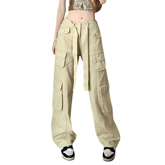 Tittly Cargo Pants Women Palazzo Pants Female Drag Cool Street Loose And Thin Straight Trousers Straight Tube Work Pants Wide Leg Pants Woman Cargo Joggers Brown M
