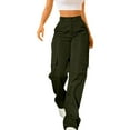 thumbnail image 1 of Tittly Cargo Pants Women Wide Leg Pants Woman Womens Daily Elastic Waist Pockets Straight Solid Color Casual Pants Loose Pockets Cargo Long Trousers Cargo Joggers Sweatpants Women AG L, 1 of 8