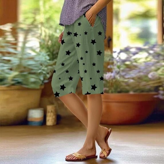 Tittly Cotton Shorts Lounge Shorts Women Women's Fashion Printed Pocket Casual Shorts Flowy Shorts for Women Shorts for Women Green L