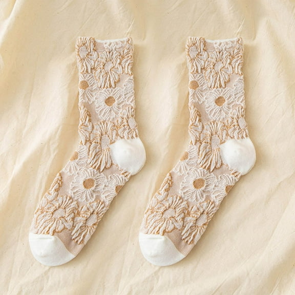 Tittly Cotton Socks Crew Socks for Women Women Autumn And Winter Sunflower Socks Cotton Warm Mid Tube Socks Women Thick Socks Crew Socks Socks for Women Beige One Size