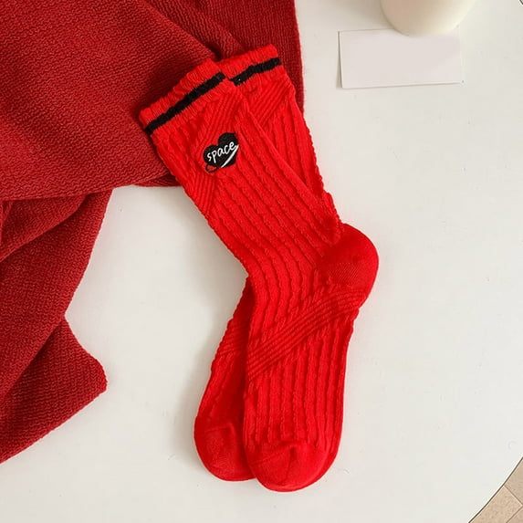Tittly Cotton Socks Crew Socks for Women Women Autumn And Winter Red Color Matching Thickened Warm Mid Tube Socks Women Thick Socks Crew Socks Socks for Women C One Size