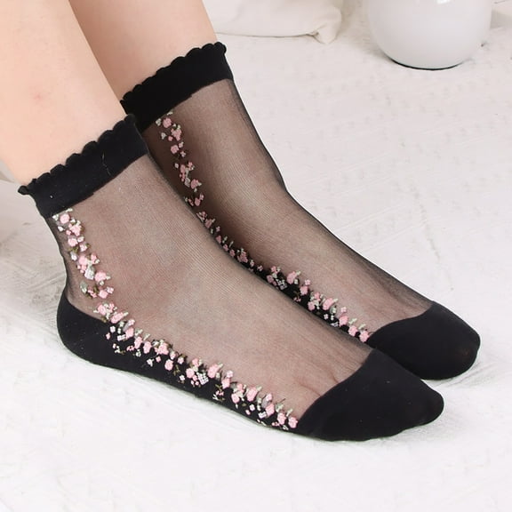 Tittly Cotton Socks Socks for Women 1 Pairs Unisex Warm Soft Embroidered Mesh Sport Socks Medium Stockings Casual Socks Slouch Socks Cute Socks Black One Size