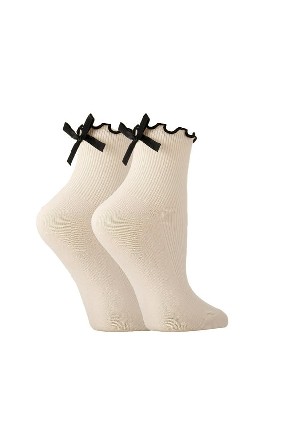 Cotton Socks Socks for Women Womens Bow Socks Ruffle Casual Crew Socks Cute Black White Soft Breathable Cotton Frilly Ankle Socks Slouch Socks Cute Socks Dark Gray One Size