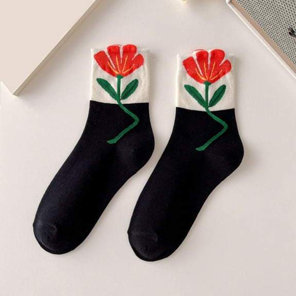 Tittly Crew Socks for Women Crew Socks Warm Christmas Fashion Windproof Printing Mid Tube Socks Long Tube Cotton Socks for Women Slouch Socks Black One Size