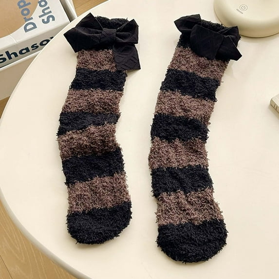 Tittly Crew Socks for Women Crew Socks Womens Fuzzy Socks Cozy Winter Warm Soft Cute Bowknot Fuzzy Home Slipper Socks Socks for Women Slouch Socks C One Size
