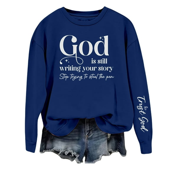 Tittly Crewneck Sweatshirt, Athletic Sweatshirts for Women, Women Long Sleeve Tops, Women'S Sweatshirt, Sweatshirts for Women Blue L