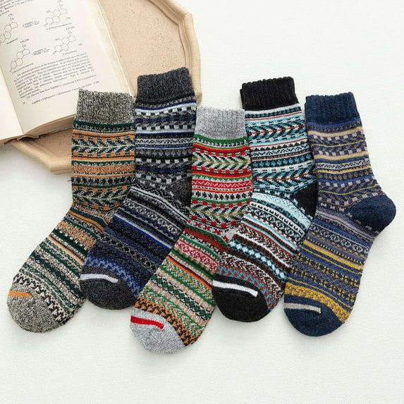 Tittly Cute Socks Womens Socks Vintage Warm Soft Pack Knit Wool Socks 5 Winter Cold Socks Socks for Women Crew Socks Gray,Black,Dark Gray,White,Nzvy One Size