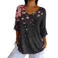 thumbnail image 1 of Tittly Cute Summer Tops for Women, 3/4 Sleeve Shirts for Women Dressy Tunic Tops Casual Wear with Floral, Graphic Tees for Women, V Neck T Shirts for Women Black L, 1 of 5