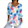thumbnail image 1 of Tittly Cute Summer Tops for Women, 3/4 Sleeve Shirts for Women Dressy Tunic Tops Casual Wear with Floral, Graphic Tees for Women, V Neck T Shirts for Women Blue M, 1 of 5