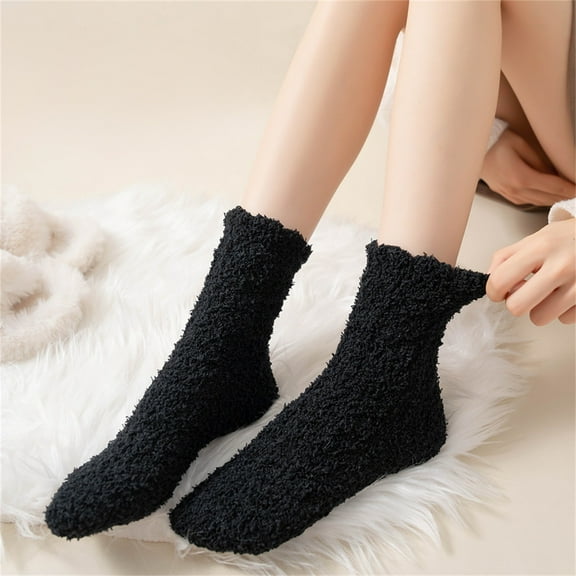 Tittly Fuzzy Socks Fluffy Socks Women's Solid Color Carpet Plush Socks Winter Cute Thickened Floor Sleeping Plush Socks Socks for Women Slouch Socks Black One Size