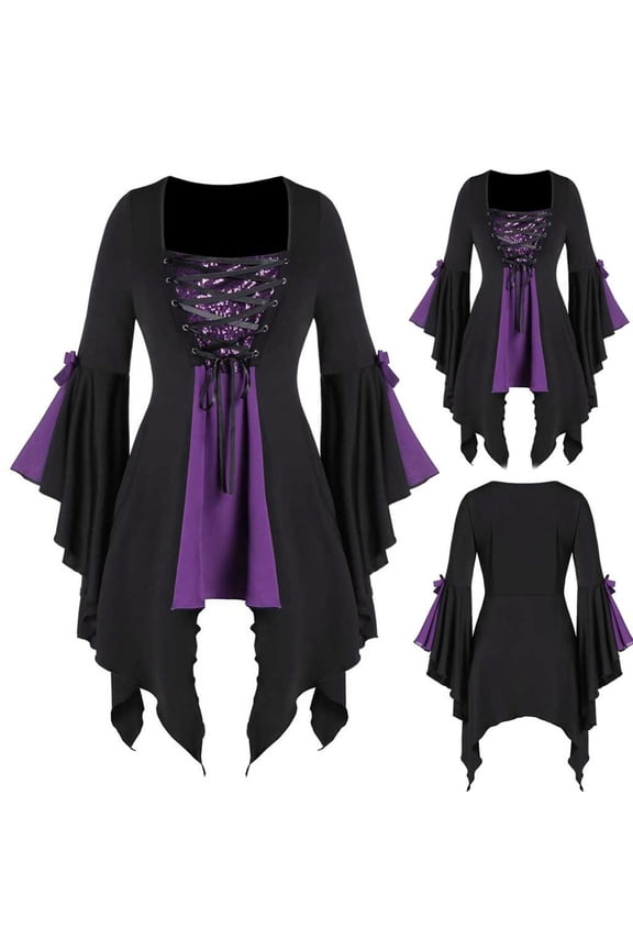 Graphic Tees Long Sleeve Tops Tunic Sleeve Plus Lace Gothic Blouse Women Tops Size Tee Sequined Long Up Plus Size Tops T Shirts for Women Womens Summer Tops Tshirts Shirts Purple 3XL