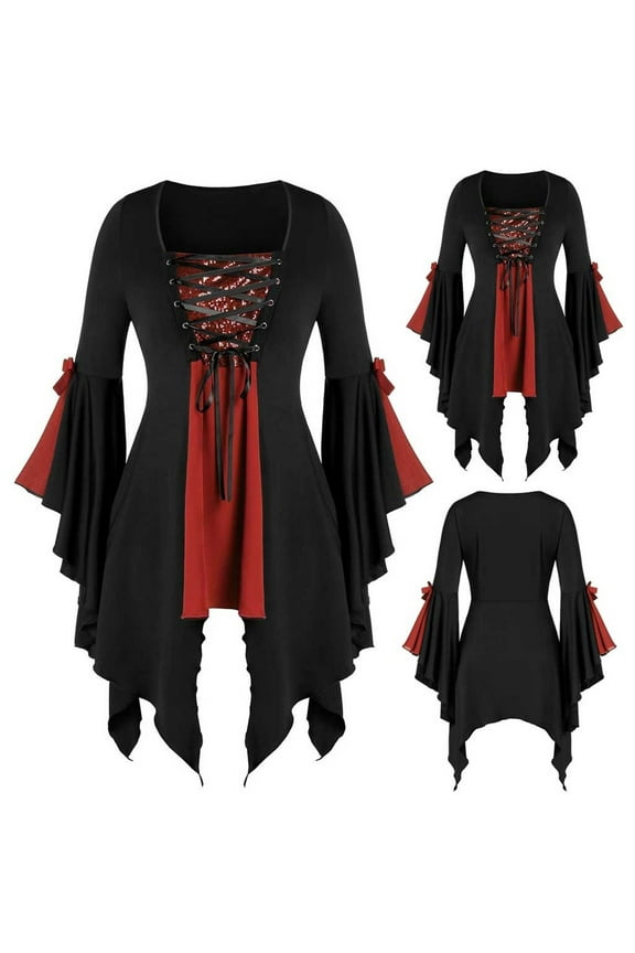 Graphic Tees Long Sleeve Tops Tunic Sleeve Plus Lace Gothic Blouse Women Tops Size Tee Sequined Long Up Plus Size Tops T Shirts for Women Womens Summer Tops Tshirts Shirts Red XL