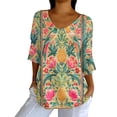 thumbnail image 1 of Tittly Graphic Tees for Women, 3/4 Sleeve Shirts for Women Dressy Tunic Tops Casual Wear with Floral, V Neck Tops for Women, Fashion Clothing for Women Green 3XL, 1 of 5
